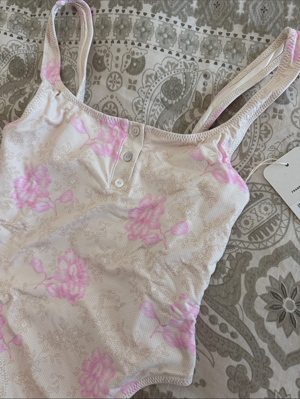 Frankie's Bikinis Cream One-Piece with Pink Floral Print - Picture 3 of 5